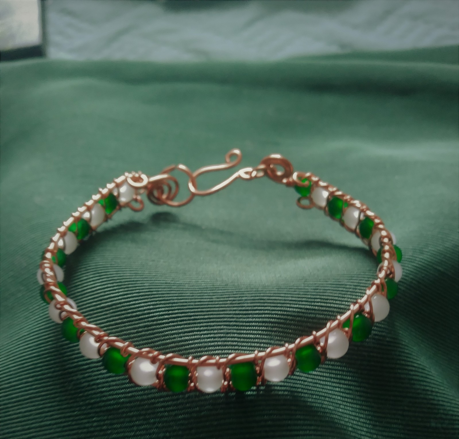 Handmade copper wire with beads, cuff bracelet