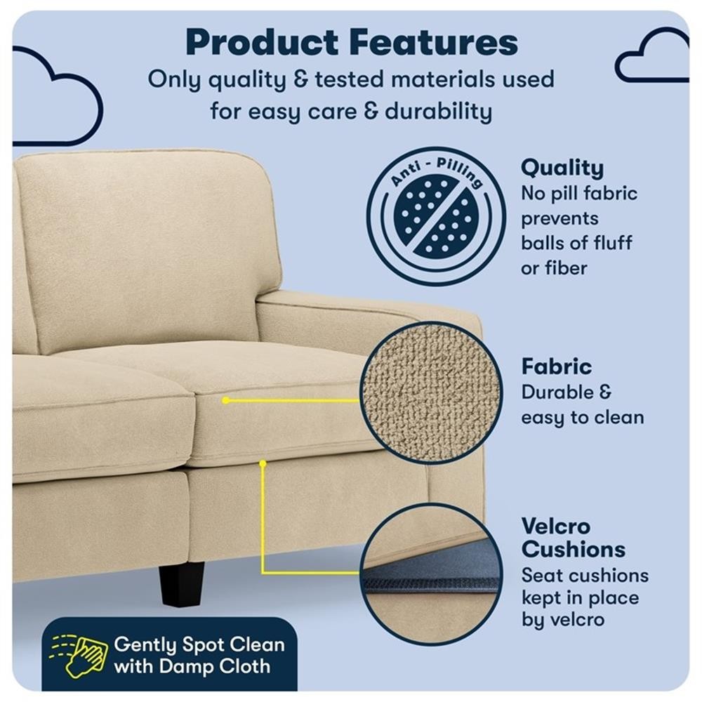Serta Palisades 61" Track Arm Sofa Loveseat with Removable Covers Sand Beige