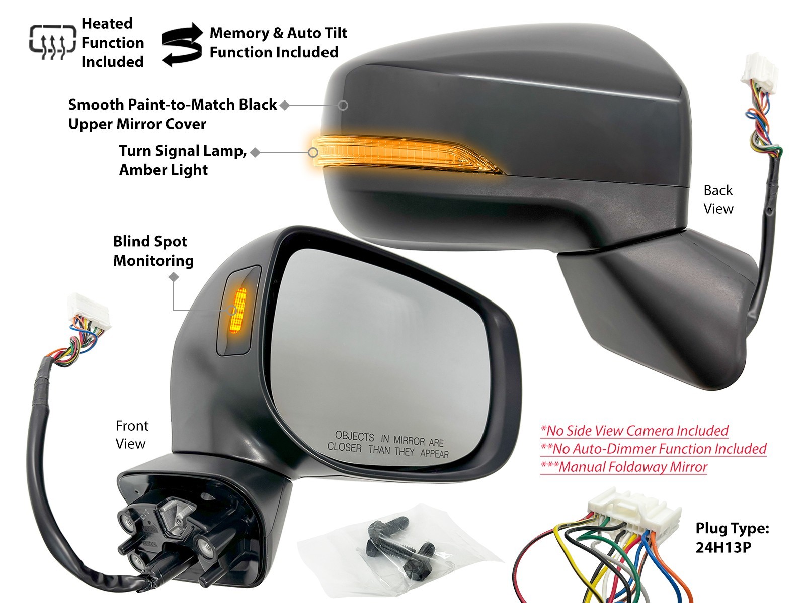 BSD Signal Auto Tilt Side Mirror Fits Subaru Forester 2019-2024 Passenger Side
