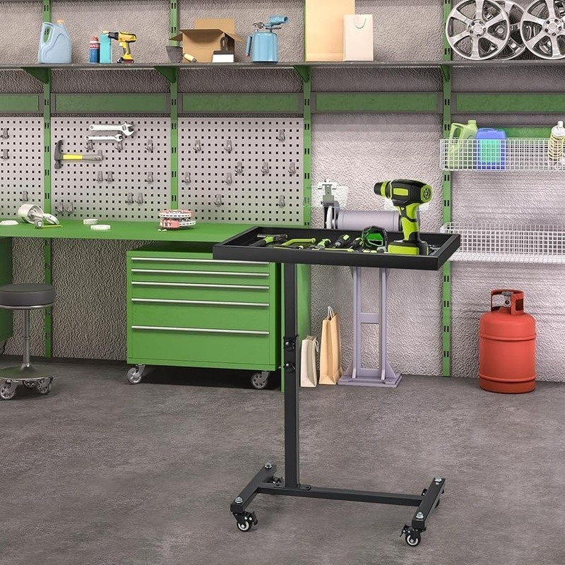Adjustable Work Table with Wheels Mechanic Rolling Tool Tray Table Garage Repair
