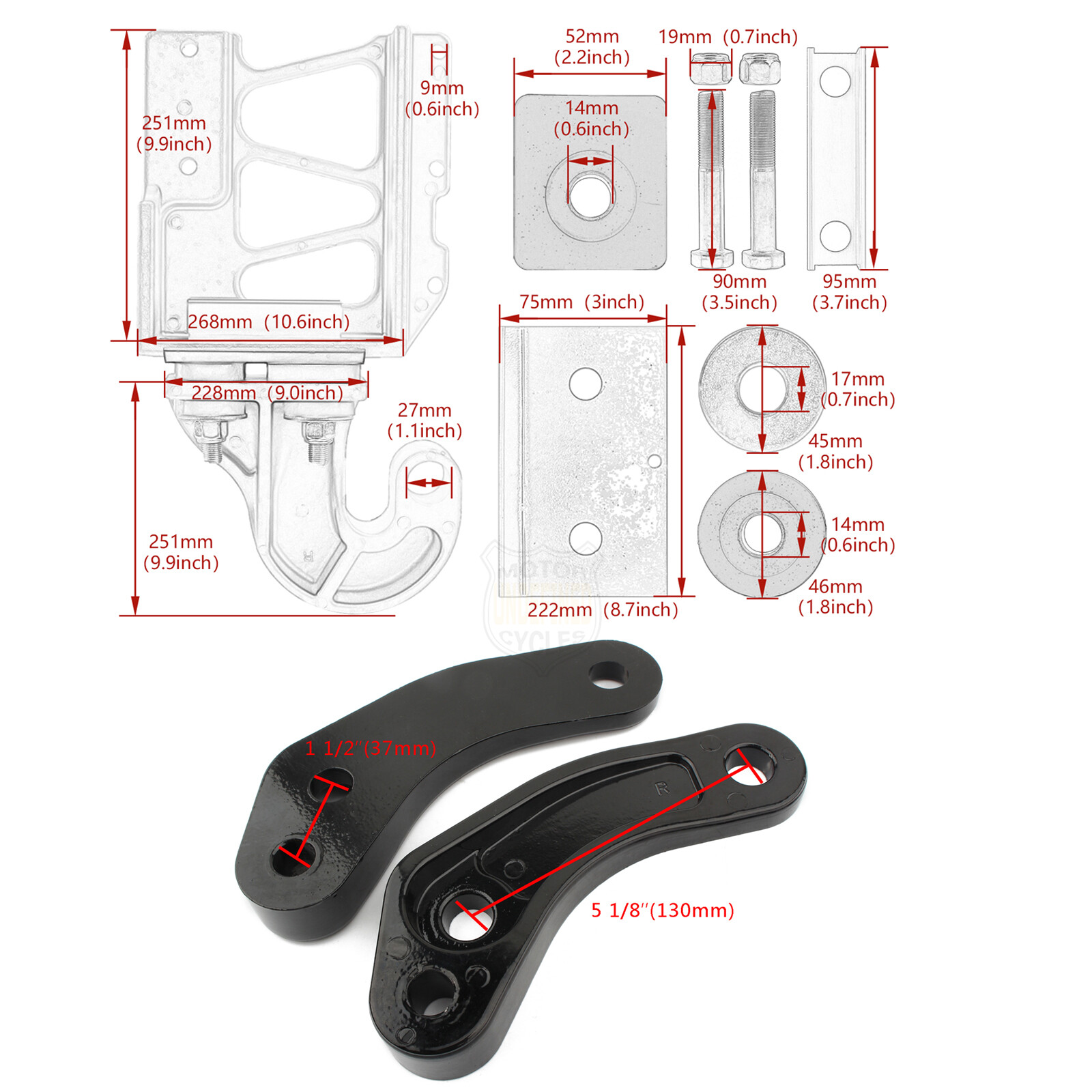 Hood Hinge Pivot Bushing Mount Bracket & Bolt Assembly Kit For Peterbilt 379 378