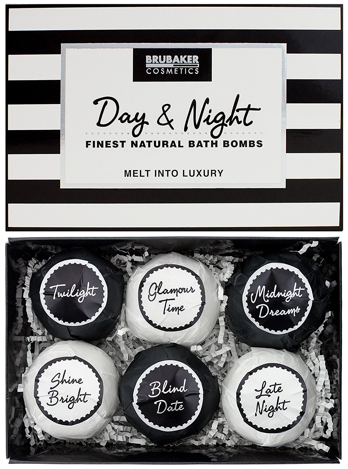 BRUBAKER 6 Handmade "Day & Night" Fizzing Bath Bombs - All Natural & Vegan