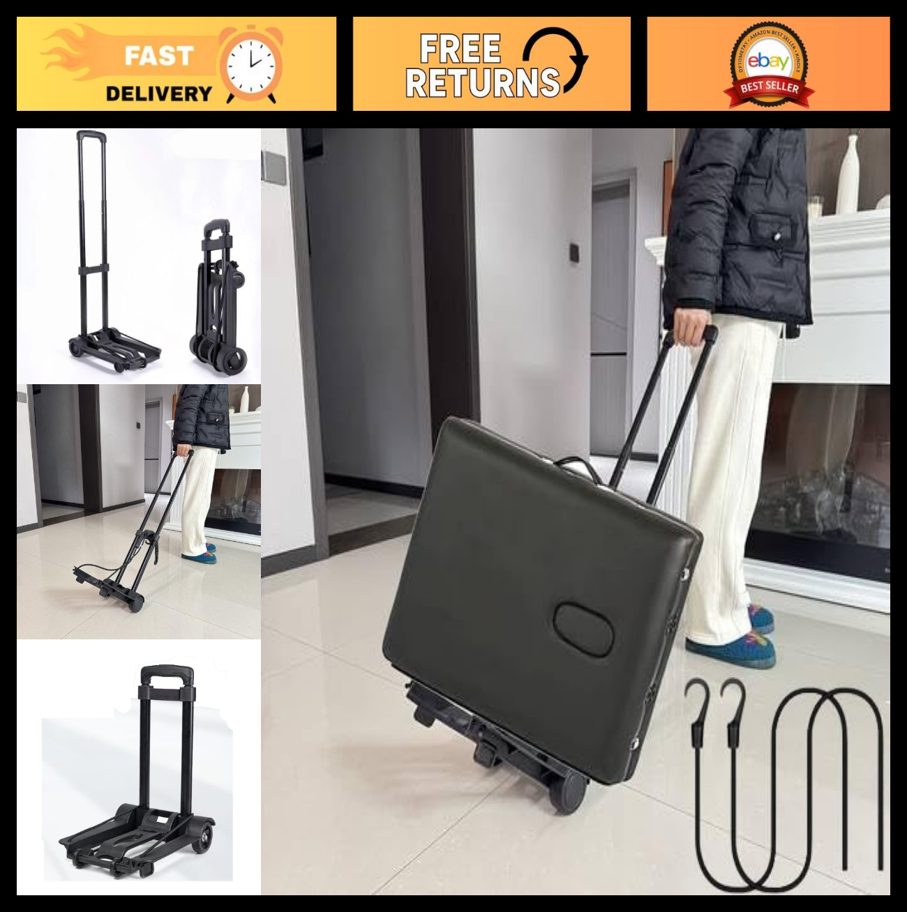 Portable Massage Table Cart with Wheels - Foldable Travel Trolley, Lightweight &