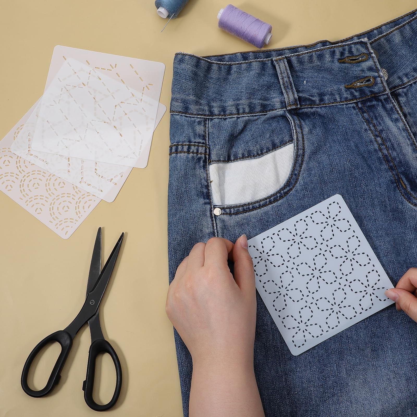 30 Pcs Plastic Sashiko Stencil 4.7 X 4.7 Inch Geometric Sashiko Pattern Template