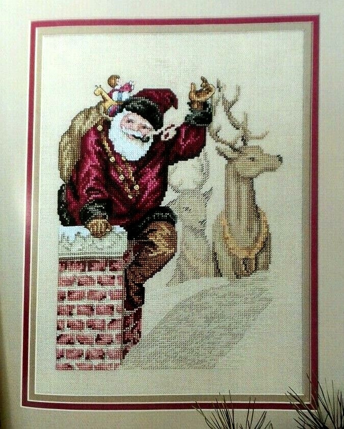 Cross Stitch Pattern Santa Claus Reindeer Toys UP ON The HOUSETOP Carol Emmer