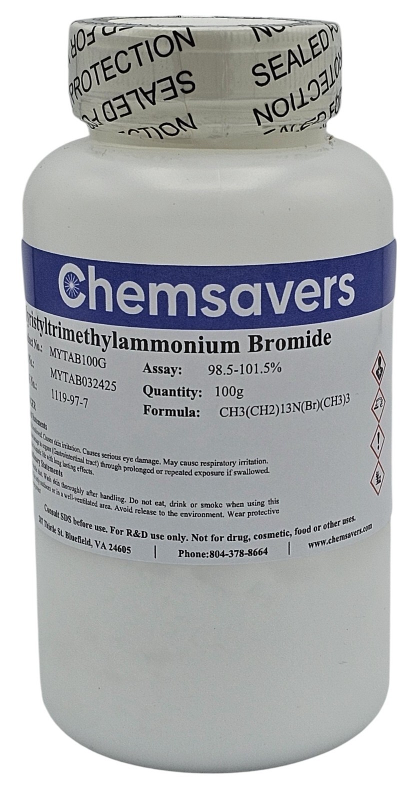 Myristyltrimethylammonium Bromide, 98.5-101.5%, 100g
