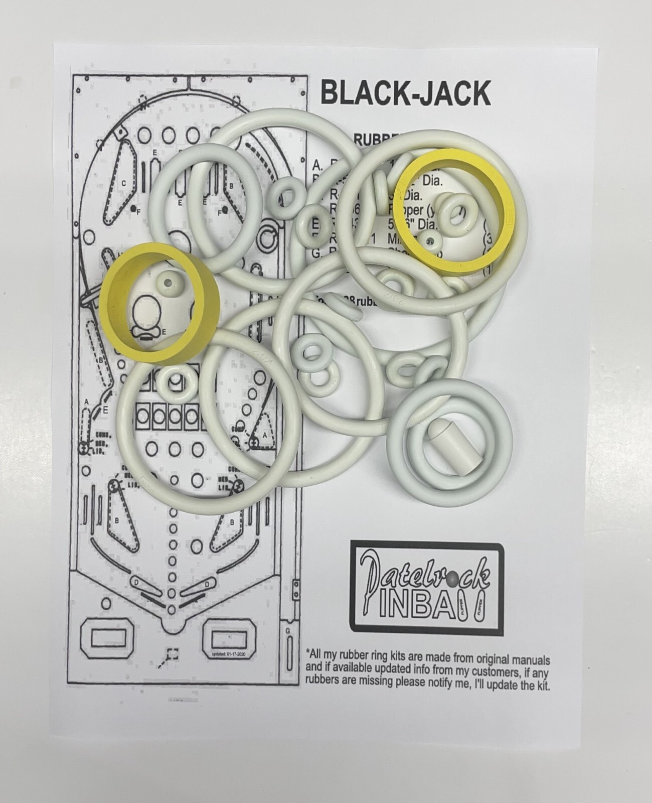 1977 Bally Black Jack Pinball Machine Rubber Ring Kit