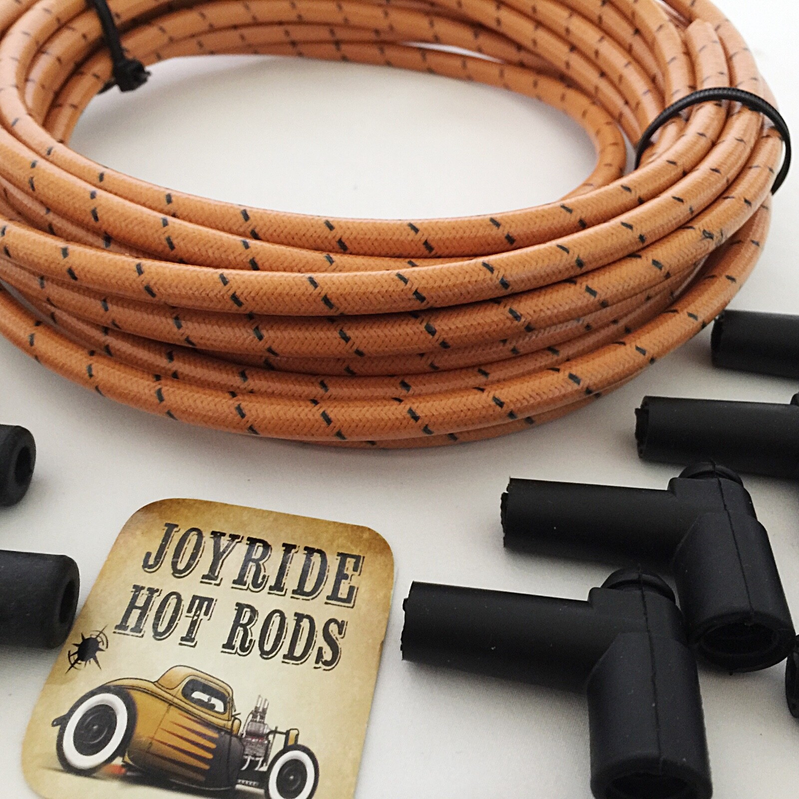 25ft Cloth Covered Spark Plug Wire Kit for ELECTRONIC IGNITION SYSTEMS Amber/Blk