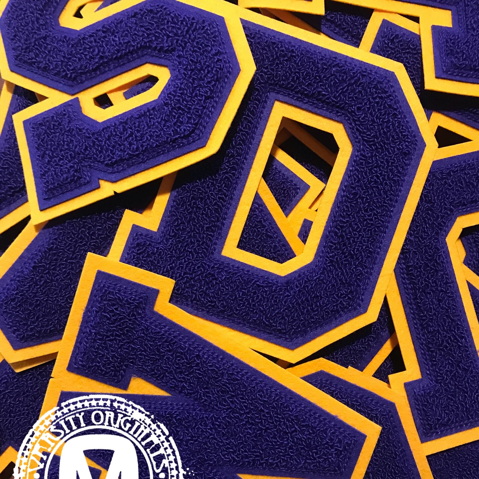 Purple/Gold 6" Chenille Varsity Letter Patches (A-Z) MADE IN USA