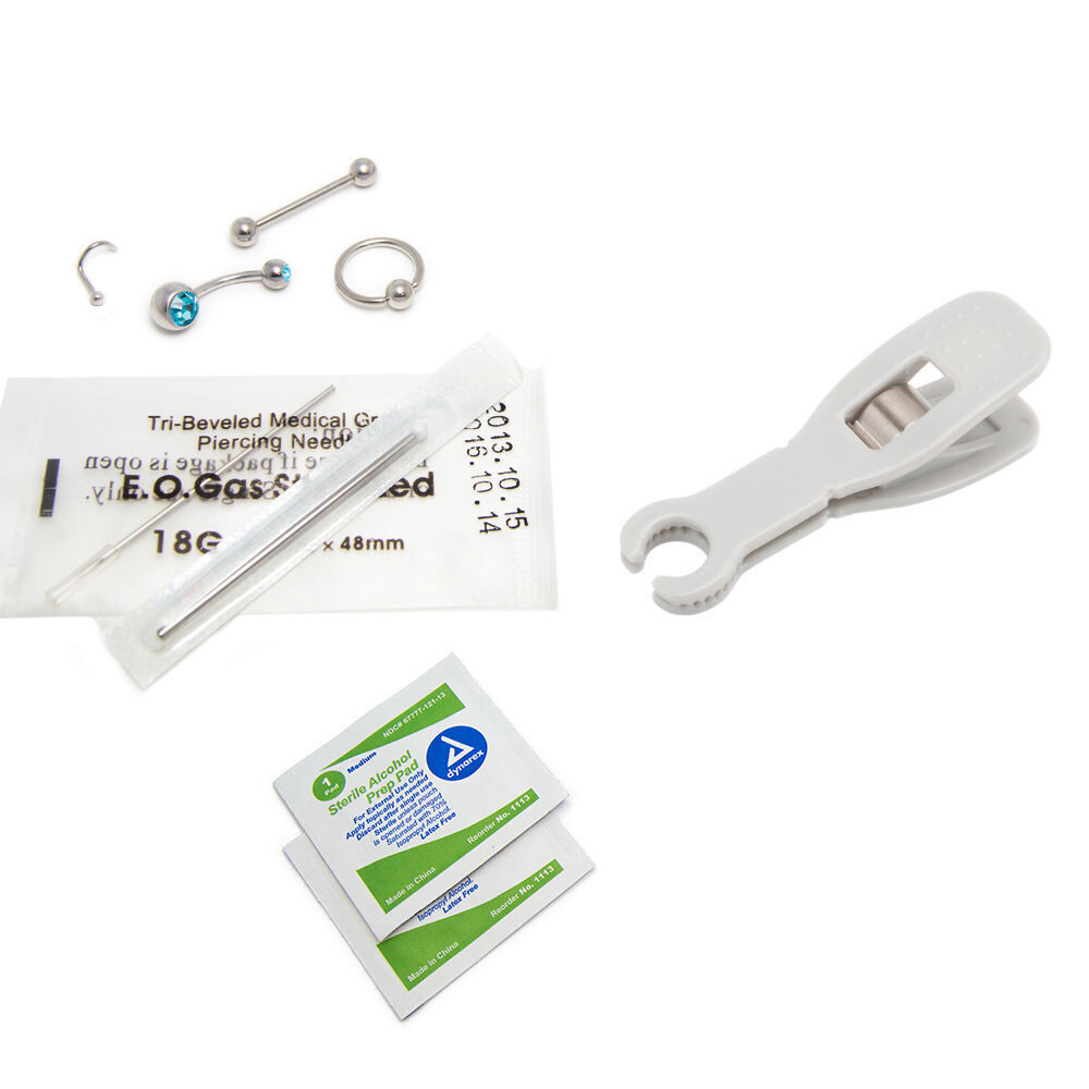 Body Piercing Kit Navel,Tongue,Nipple,Lip,Nose 14G & 18G Needles 9PC