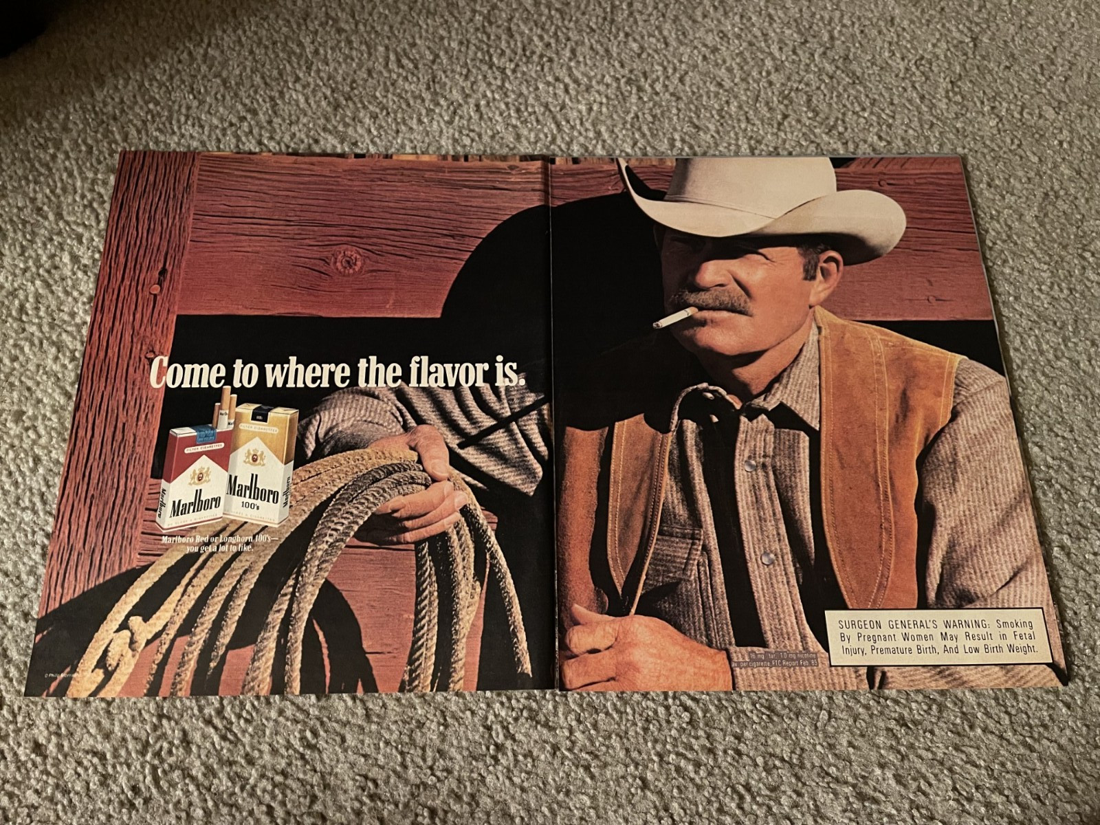 Vintage 1988 MARLBORO CIGARETTES COUNTRY Print Ad 1980s COWBOYS MAN SMOKING