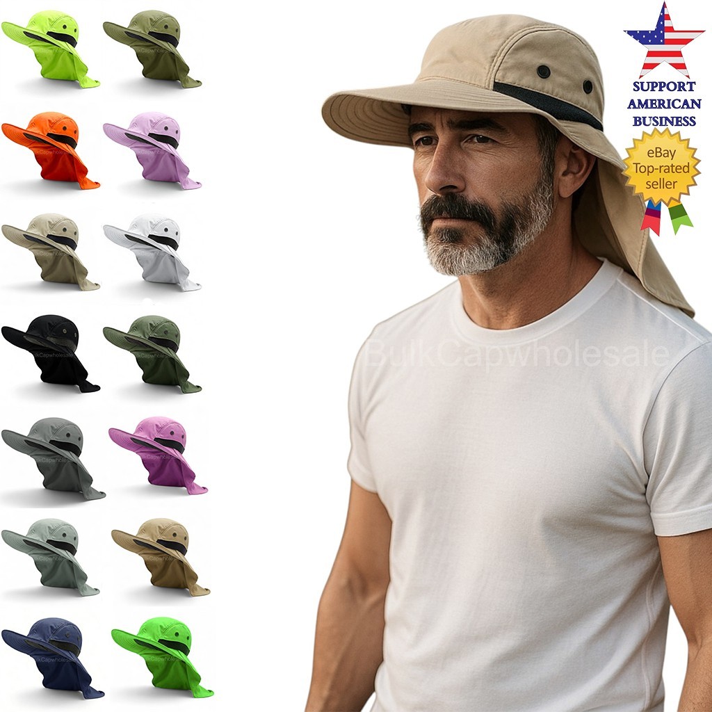 Boonie Mens Sun Hat Wide Brim Neck Cover Adjustable Bucket Hats Safari Garden
