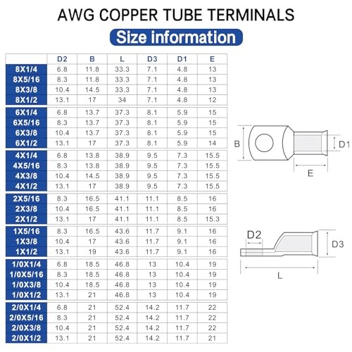 XHF 10PCS 4 AWG5/16 Heavy Duty Battery Lugs with 31 Heat Shrink Tubing, Ring ...