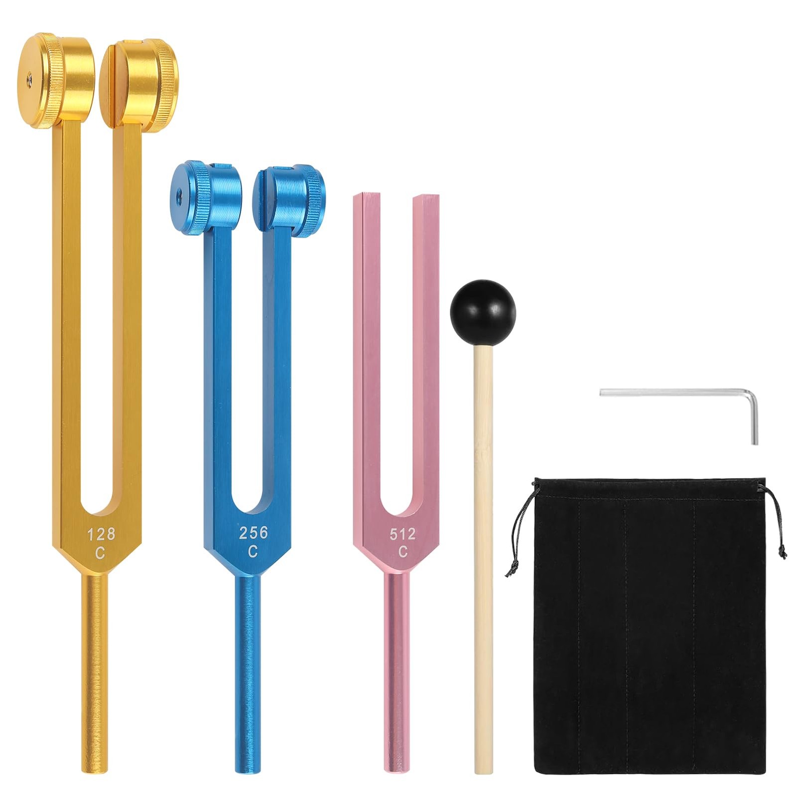 Tuning Fork Set 128Hz 256Hz 512Hz of 3 Weighted & Unweighted Aluminum Forks w...