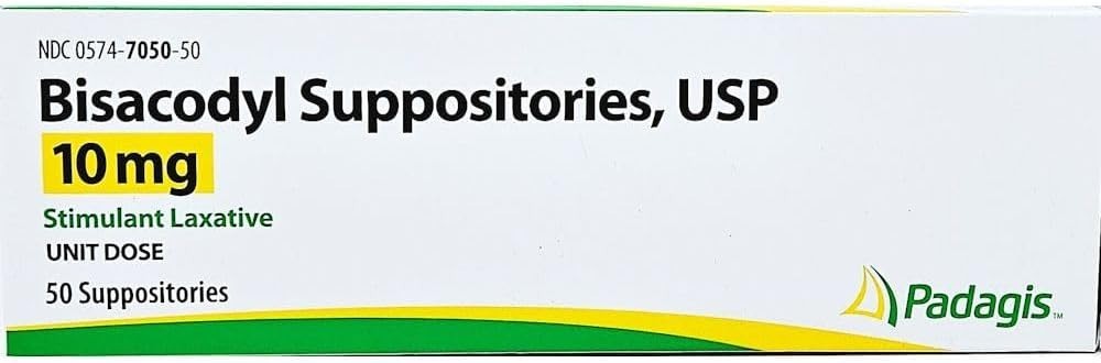 Padagis Bisacodyl Suppositories 10 mg 50 Ct - Expiration Date 09-2028