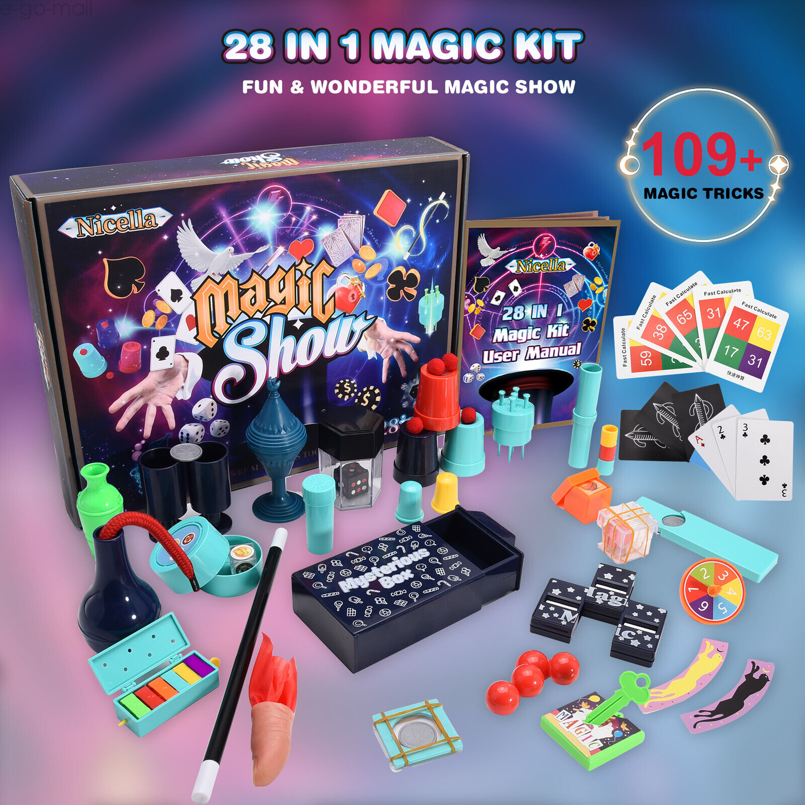 Nicella Magic Kit for Kids, 109+ Magic Tricks with Manual and Video Tutorials