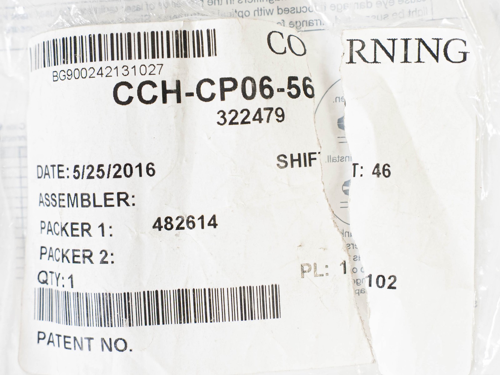 Corning CCH-CP06-56 Simplex SC Adapter 6 Fiber CCH Panel 62.5 µm Multimode (OM1)