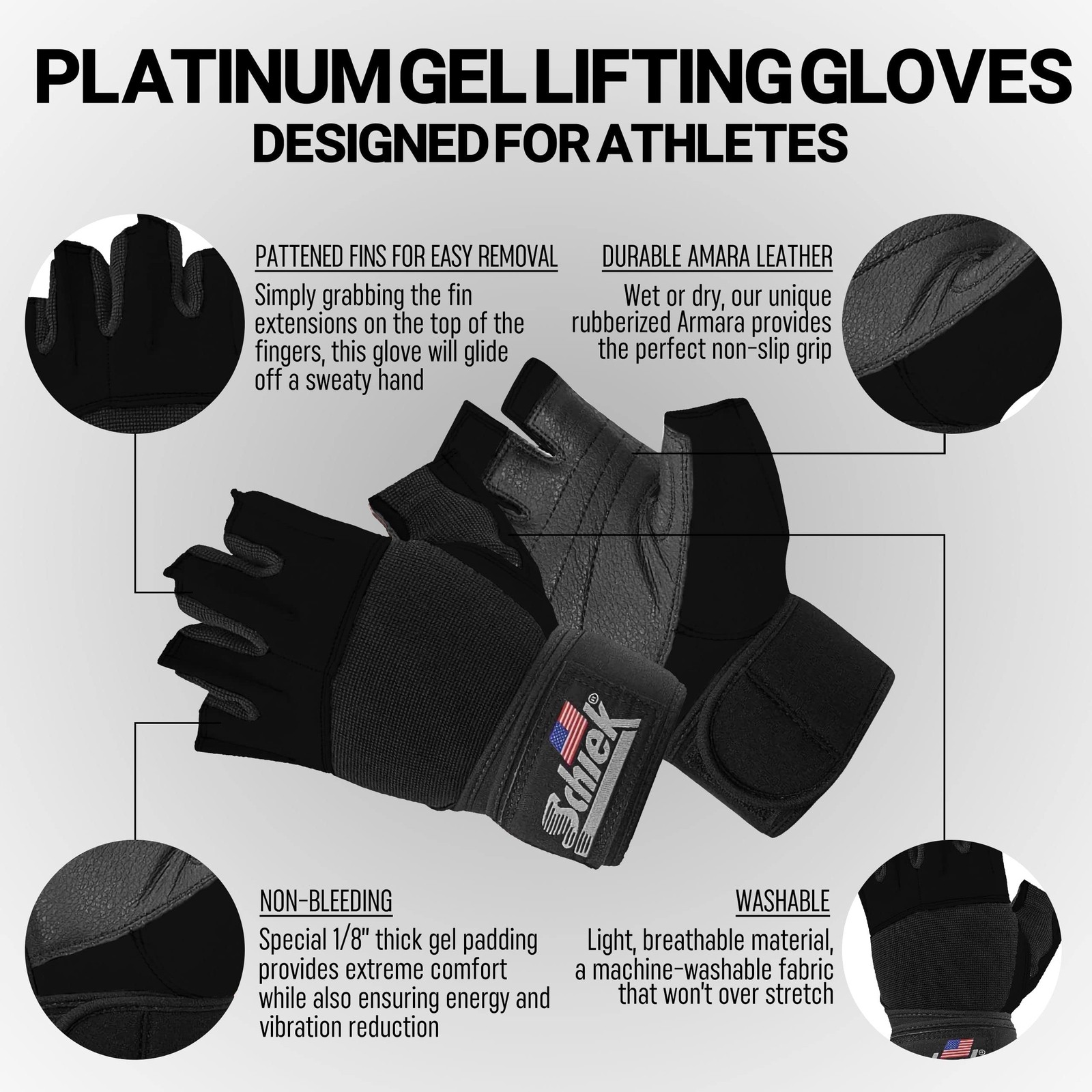 New Best Schiek Sports 530 Platinum Lifting Gloves with Gel Pad - Amara Leather