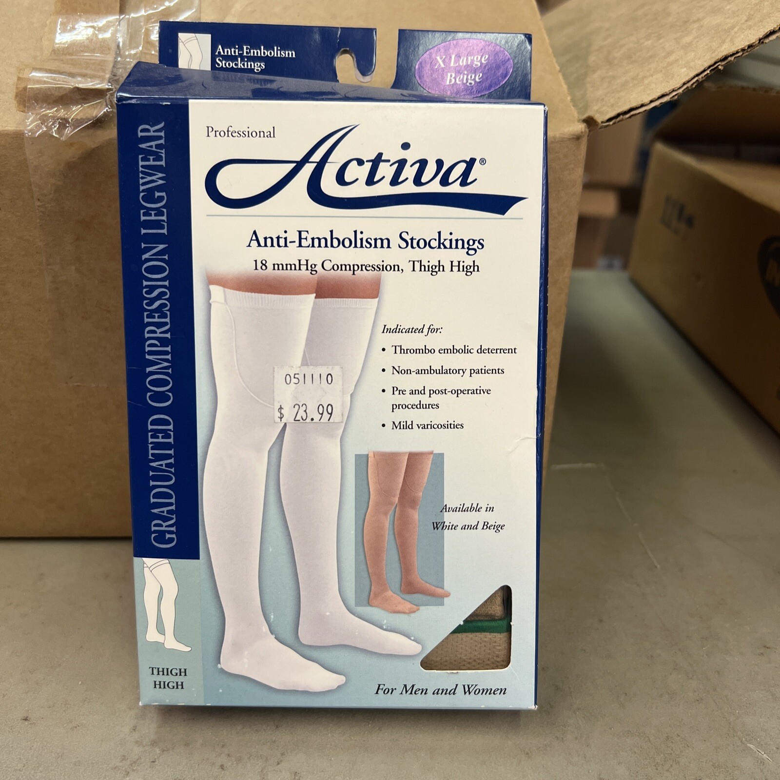 Activa Anti-Embolism Mens/Womens 18 mmHg Thigh High CT Stockings, Beige, XL NIB