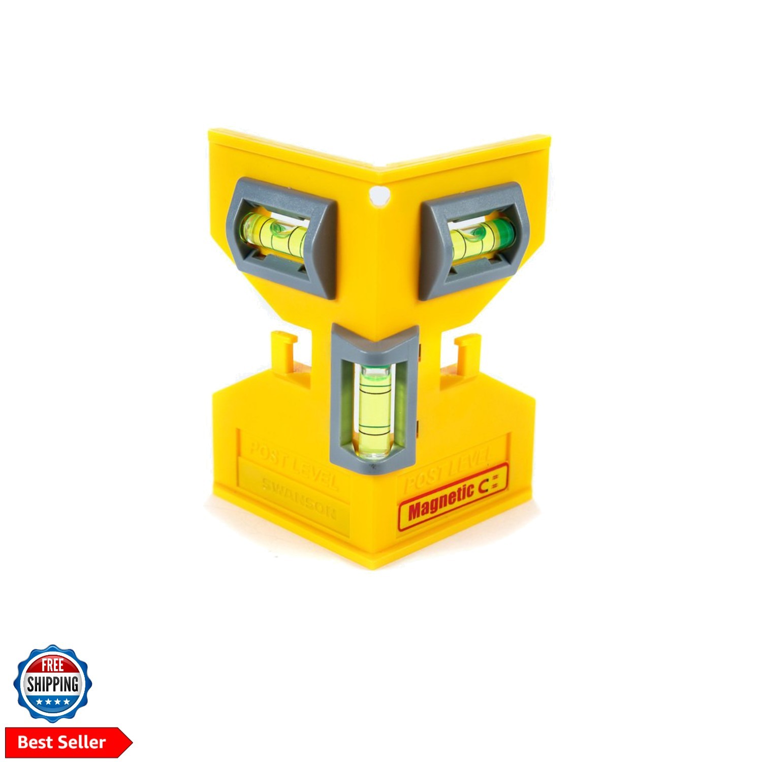 Co PL001M Magnetic Composite Post Level, Yellow, Includes Elastic Loop for Ha...