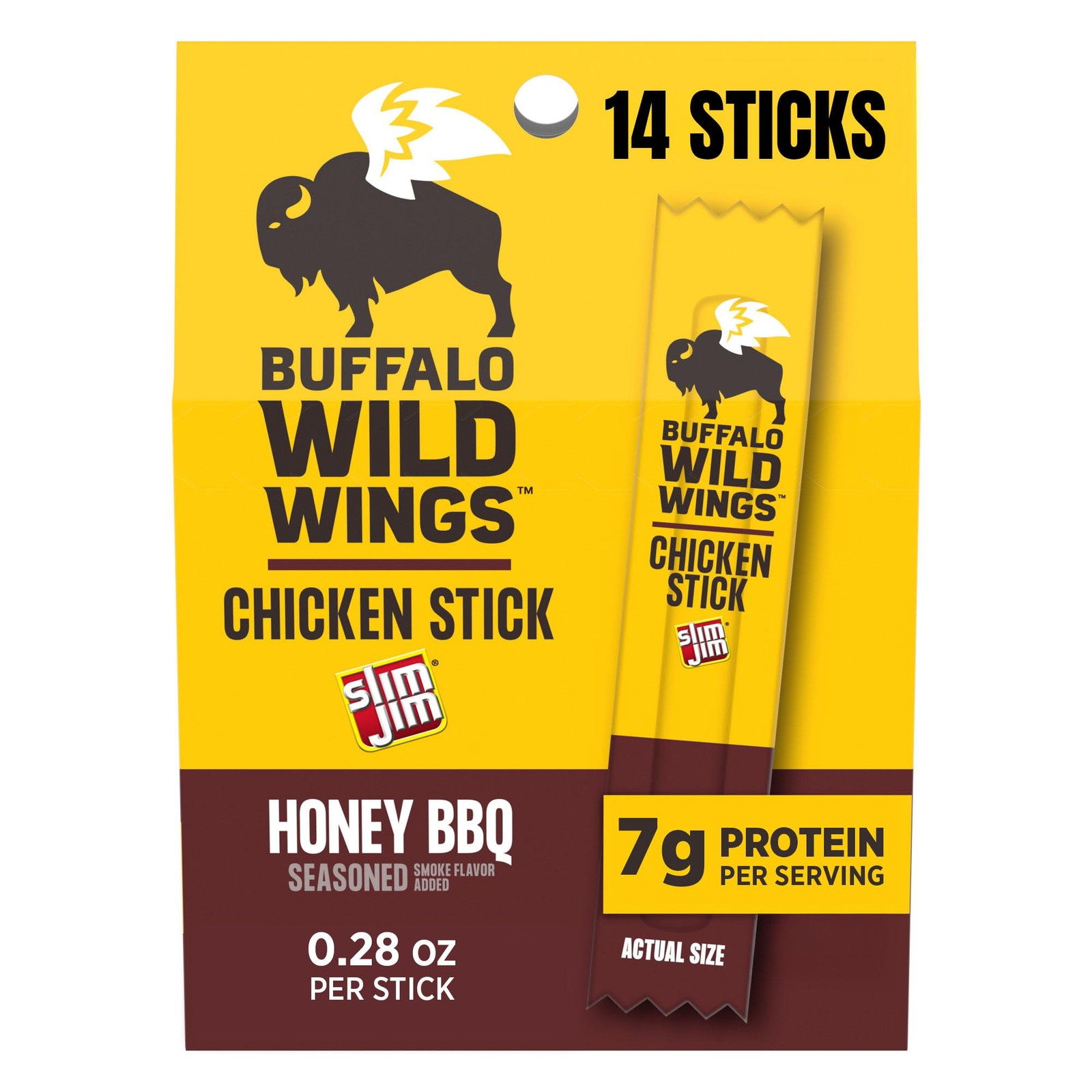 Slim Jim Chicken Sticks, Buffalo Wild Wings Honey BBQ, 7g Protein, 0.28 oz. 14ct