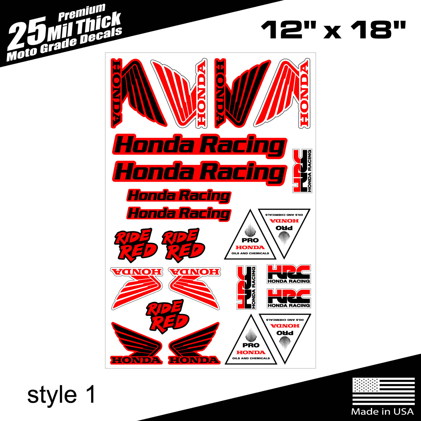 Honda decal sheet 12" x 18" Style 1 Free shipping!!