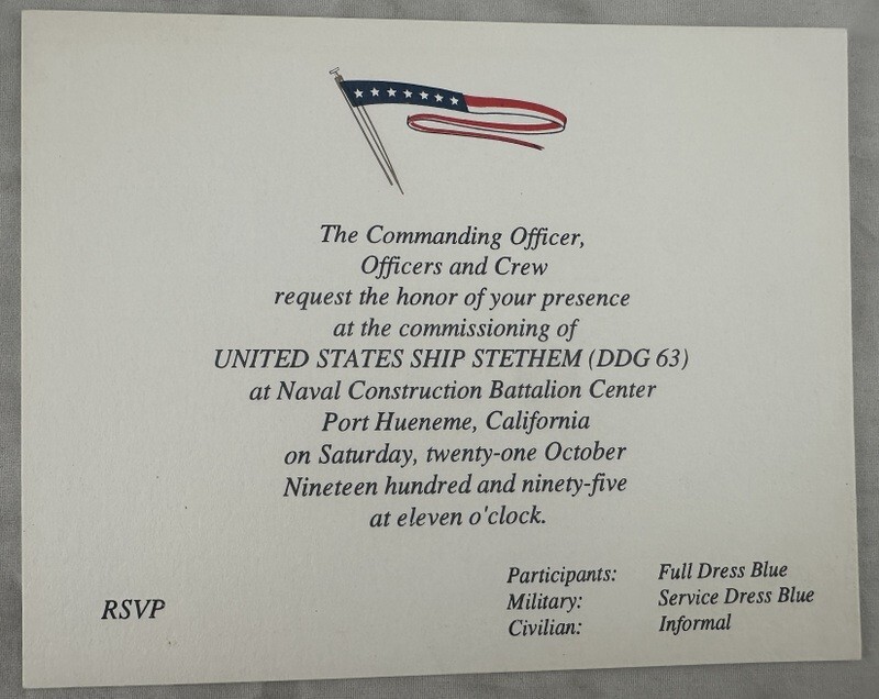 Commissioning Invitation USS Stethem DDG 63 Port Hueneme California Navy Ship