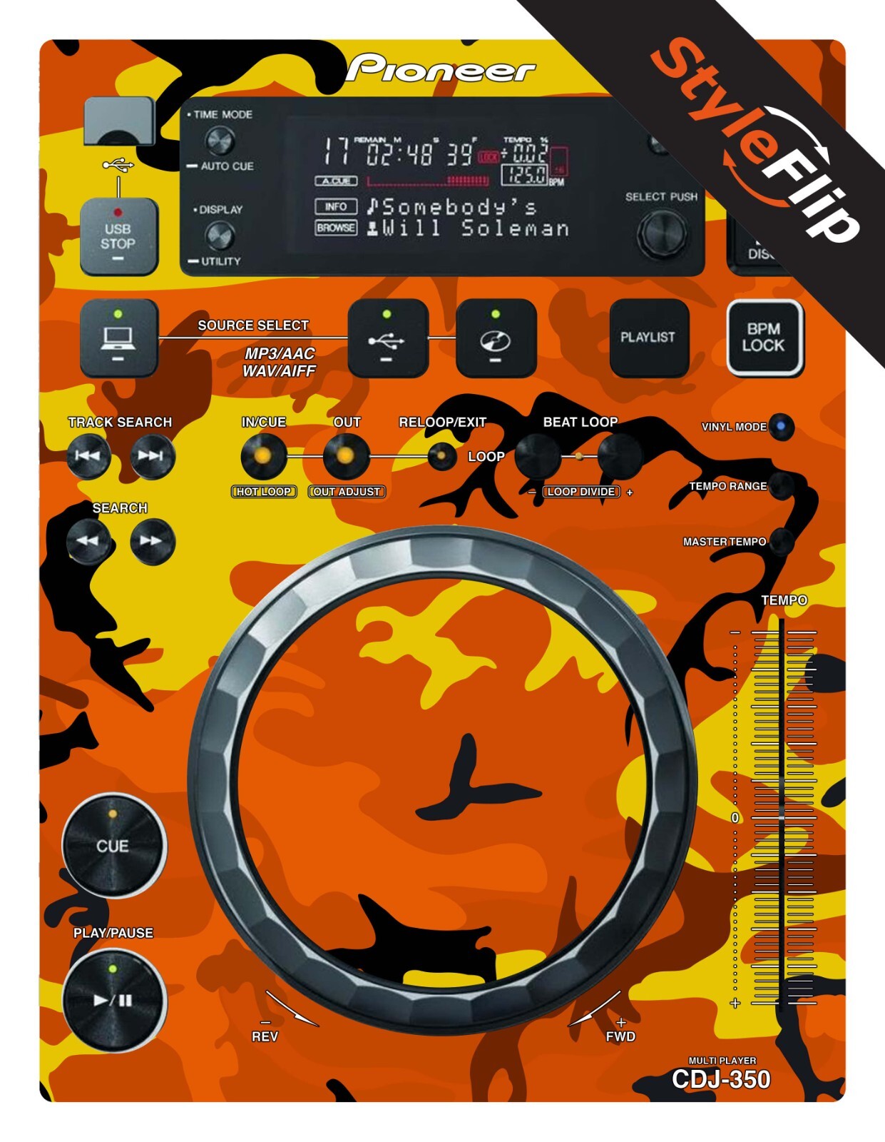 Pioneer CDJ-350 Skin | Camo Orange | Protective Decal | StyleFlip Skins
