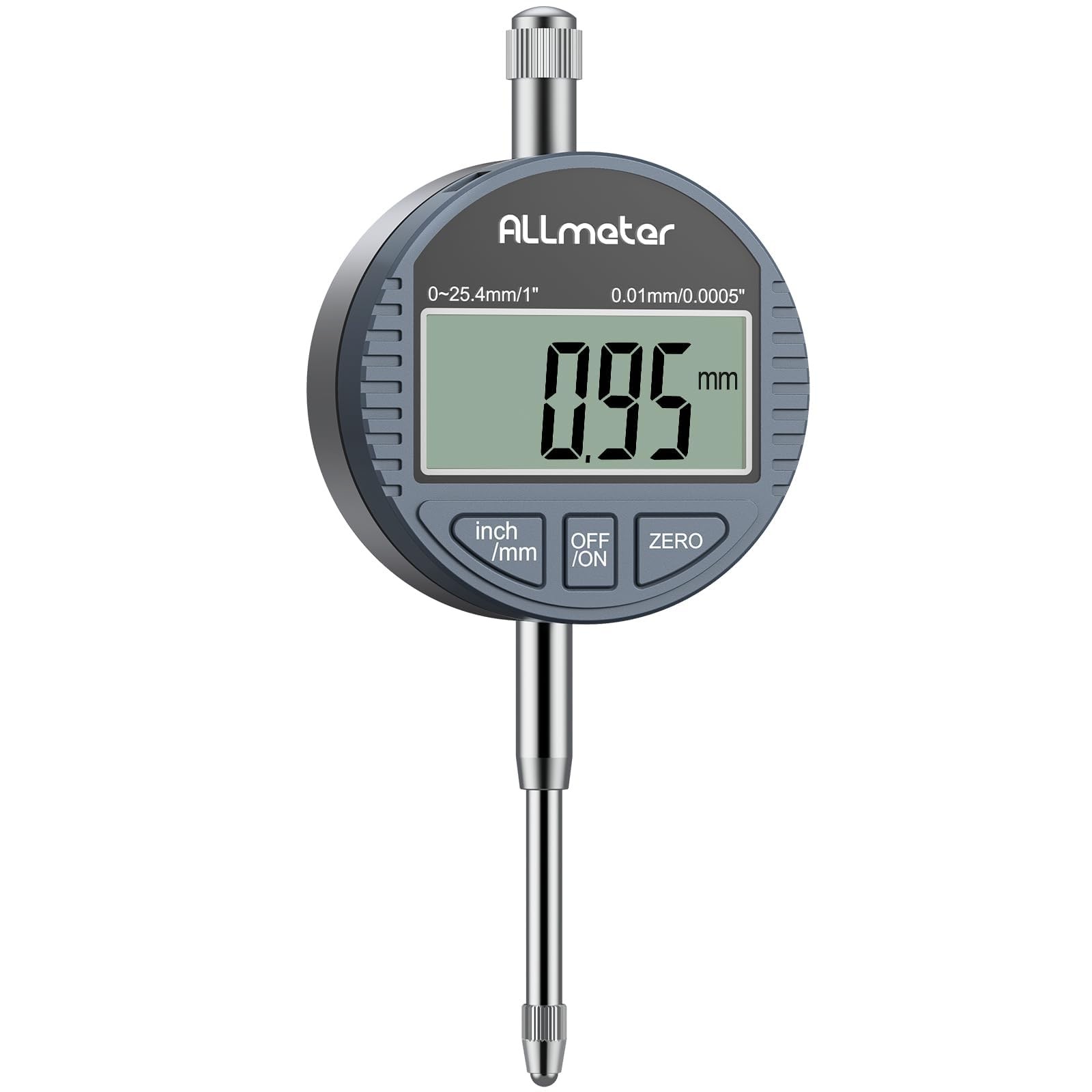 ALLmeter Digital Dial Indicator with Large LCD 0.01/.0005'', Silver gray