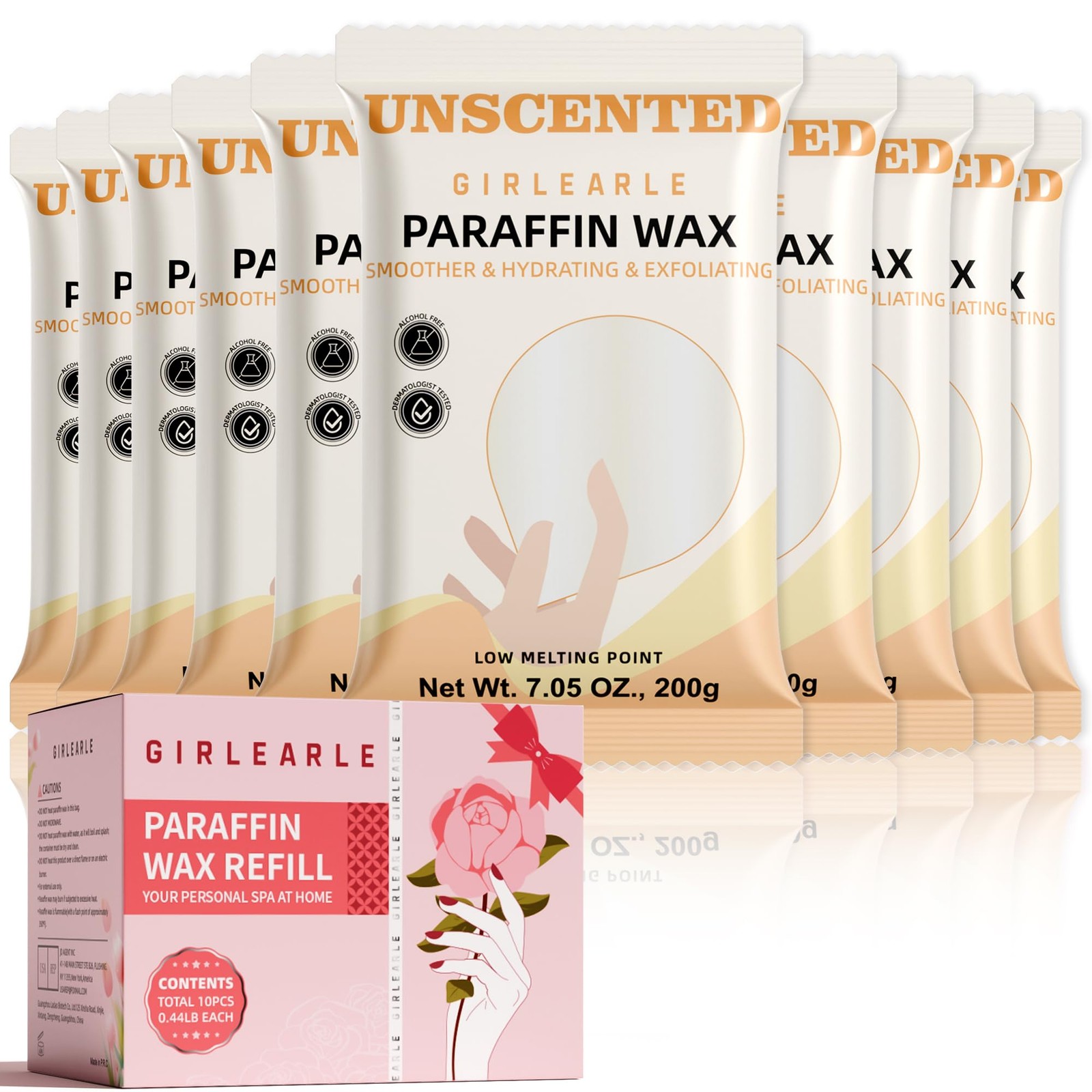 GIRLEARLE Paraffin Wax Refills 10 Packs Unscented for 4.41 Pound, White