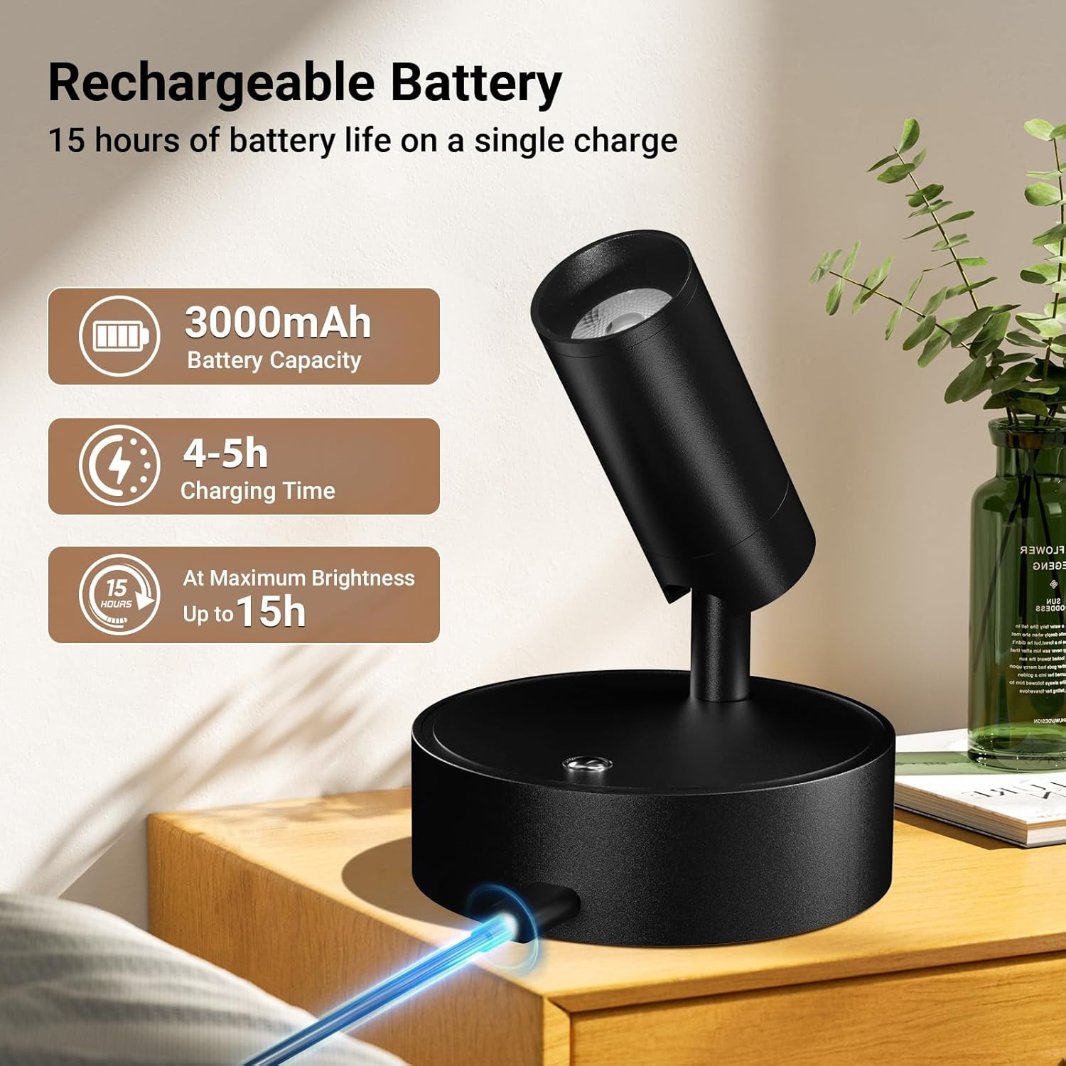 Spotlights Indoor, Wireless Uplighting Indoor with Remote Dimmable, Rechargeable