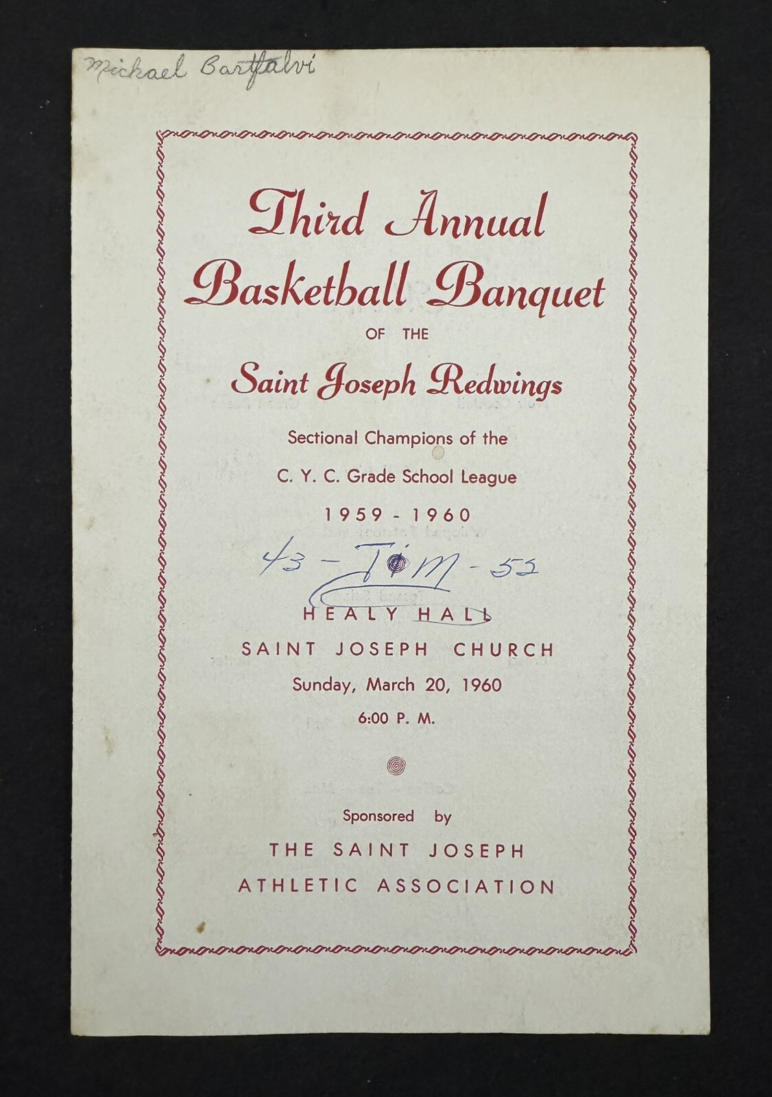 Vintage 1960 Third Annual Basketball Banquet Saint Joseph Redwings Program