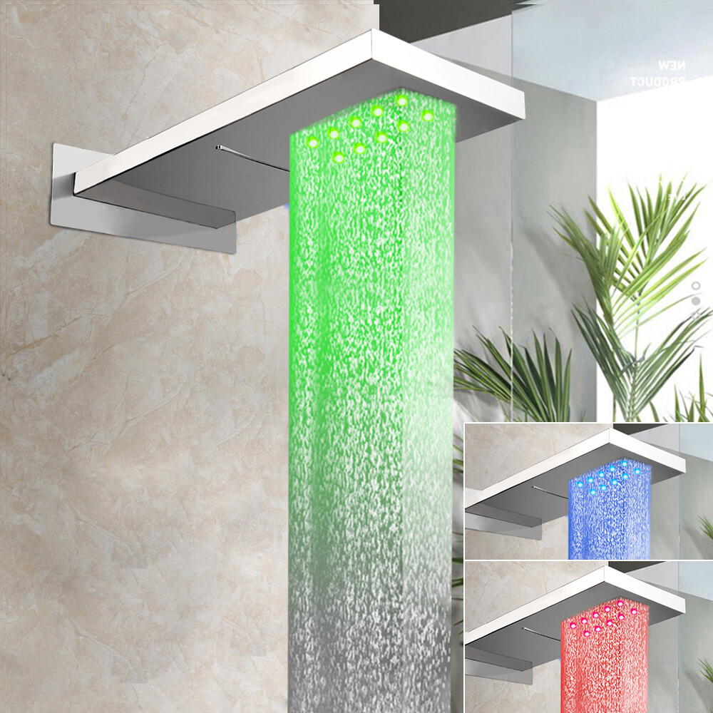 Rainfall/Waterfall 22" Chrome LED Shower Heads Rectangular Wall Mount Mixer Taps