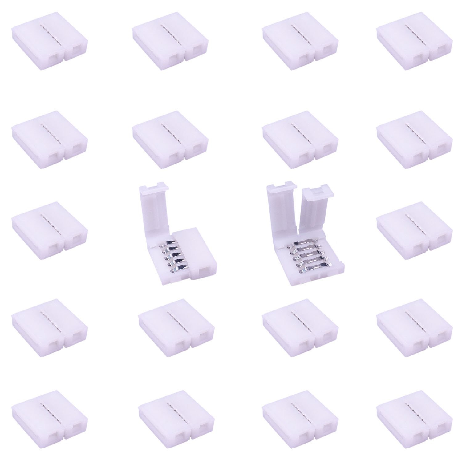 20pcs RGBW LED Strip Connector 5-Pin 10mm Wide for 5050 LED Tape Ribbon Snap ...