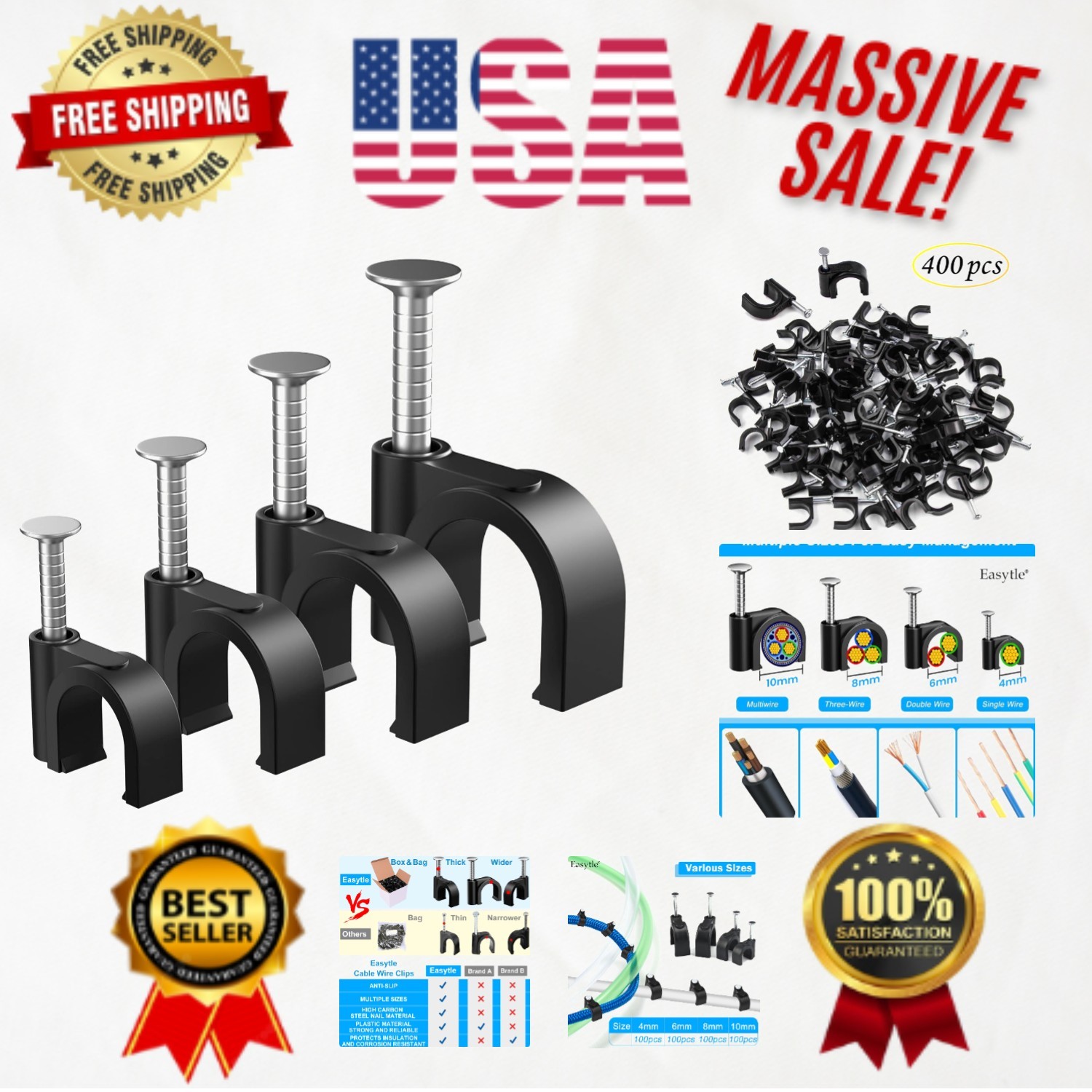 Assorted Sizes Black Cable Tacks - Essential Tool for Easy Cable Management