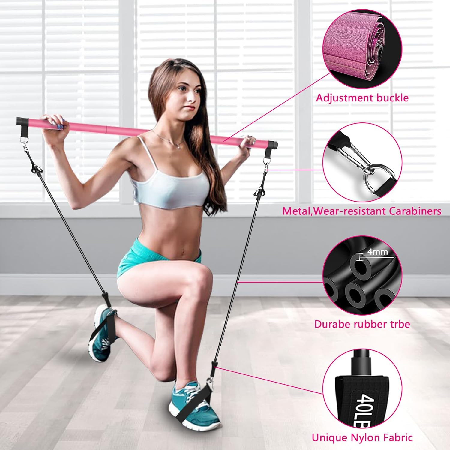 Pilates Bar Kit with Resistance Bands,Pilates Bar with Stackable Bands