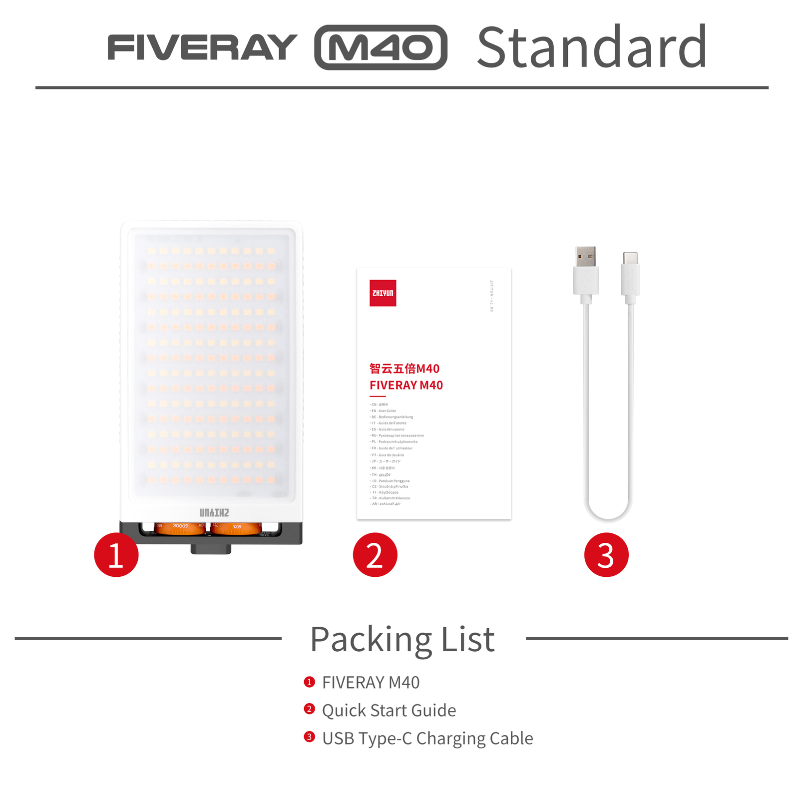 Zhiyun FIVERAY M40 40W Mini LED Video Light Handheld Pocket Light 14000Lux CRI96