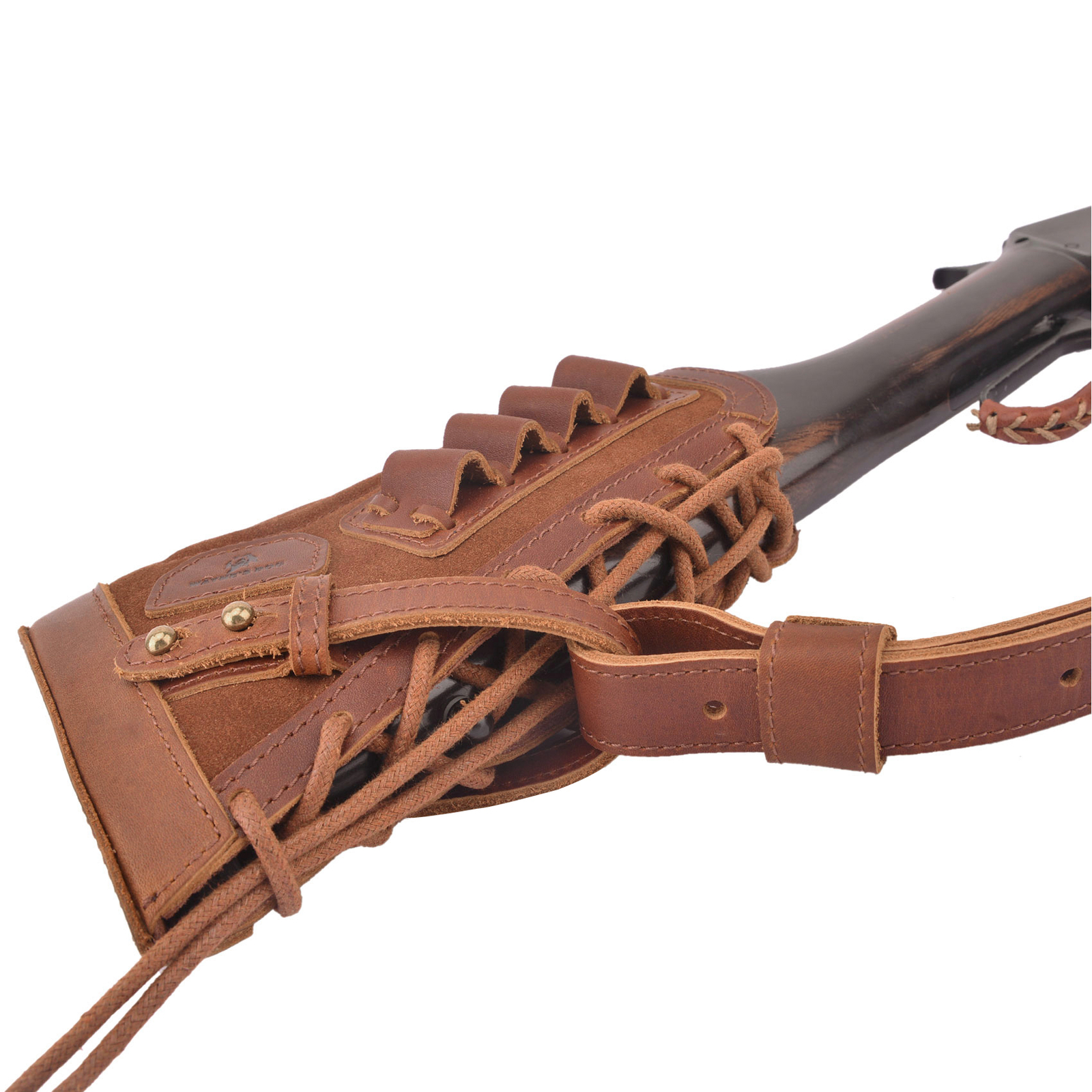 No-Drill Leather Rifle Buttstock Sleeve with Shell Holder for .22 .357 .300win