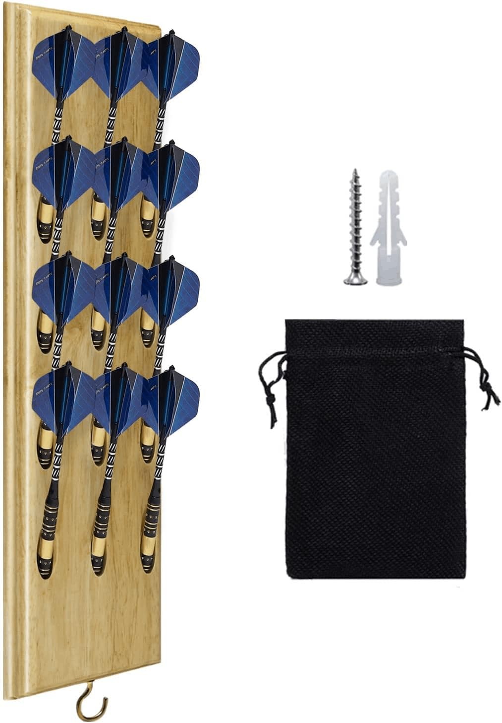 Darts Holder Wall Mounted Display 12 or 15 Steel/Soft Tip Darts Metal Hook Bag