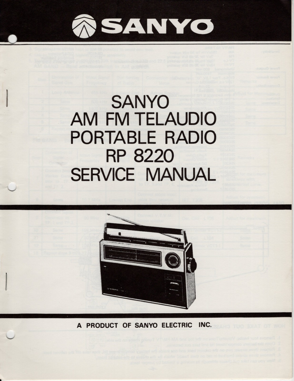Sanyo RP  8220 AM/FM/Weather-Matic Portable Radio Service Manual RP8220