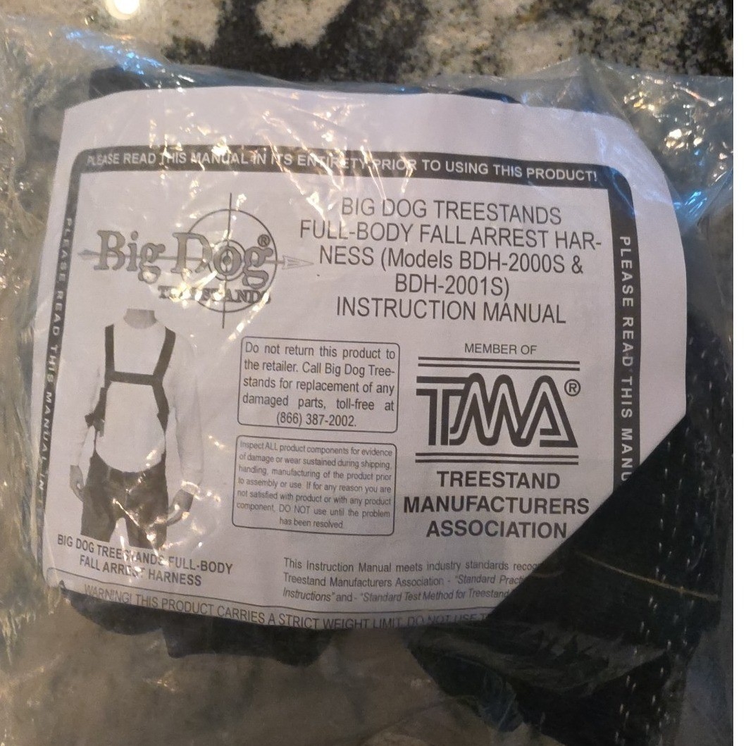 Big Dog Treestands Full-Body Fall Arrest Harness (BDH -2000S & 2001S) 300 Lb New