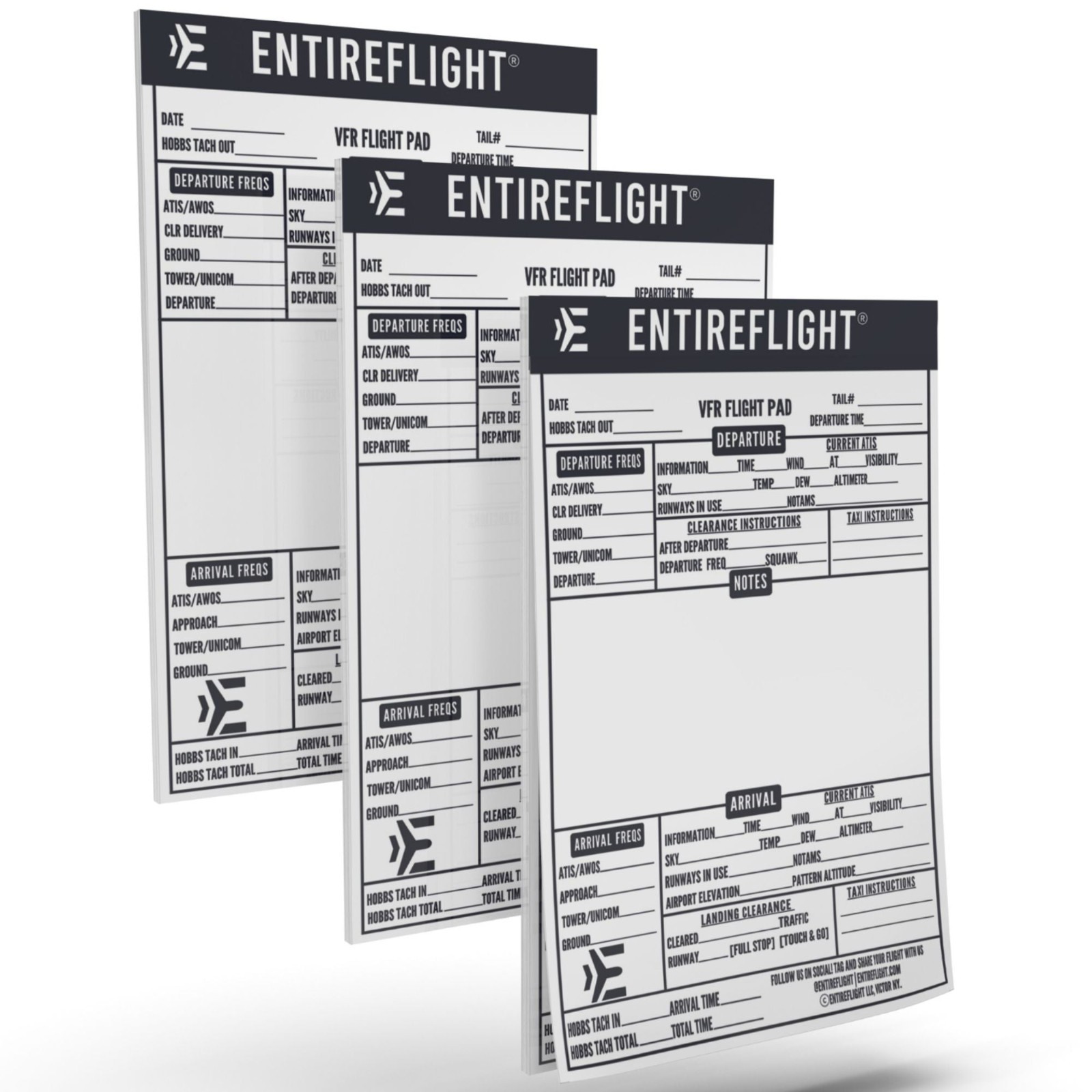 EntireFlight VFR Flight Pads For Kneeboards 3Pack Aviation Pilot Notepad Refill