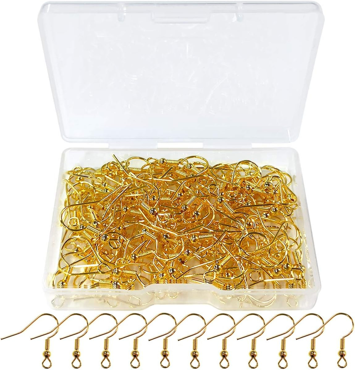 120 Pc Gold Earring Hooks Fishhook Ear Wires Coil Ball DIY Jewelry Making Kit