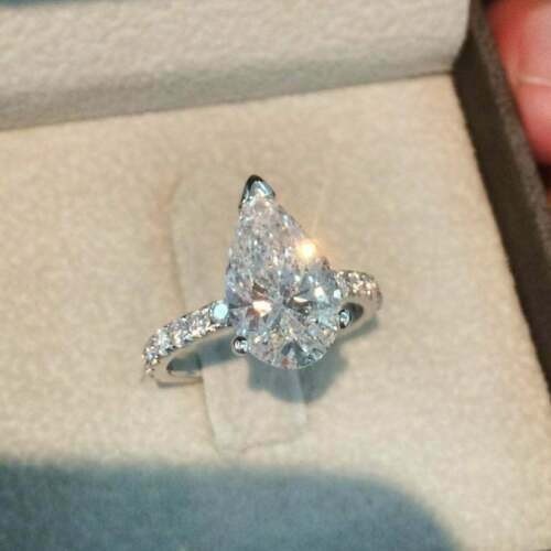 Lab-Created Pear Cut 2.40Ct White Diamond Engagement Ring 925 Sterling Silver