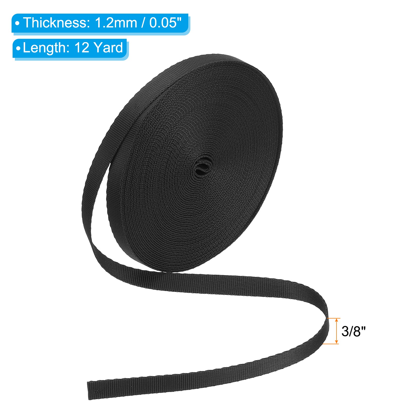 12 Yard Webbing 3/8 Inch Polypropylene Webbing Strap Chair Straps Black