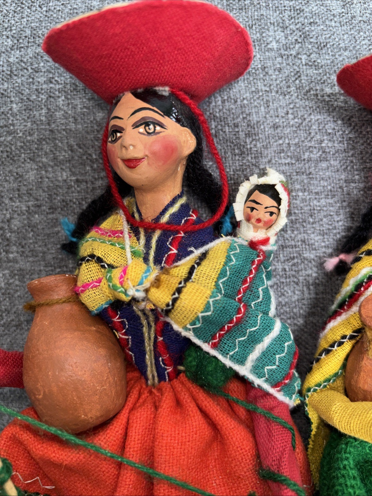 Vtg! Peruvian Folk Dolls Handmade Yarn Andean Decor Collectible Lot Of 2!