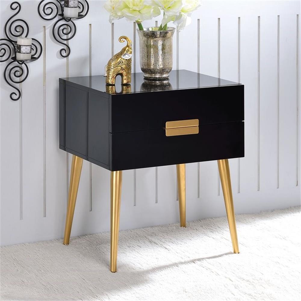Bowery Hill Contemporary Rectangular Wooden End Table in Black and Gold