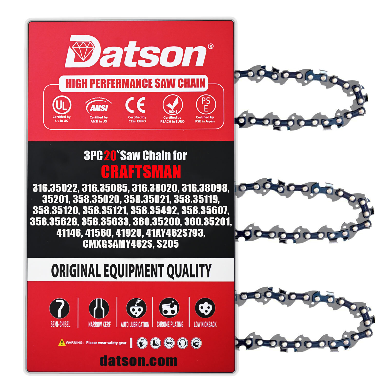 20" Chainsaw Chain Fits Craftsman S205/CMXGSAMY462S 41AY462S793 and more 3 PACK