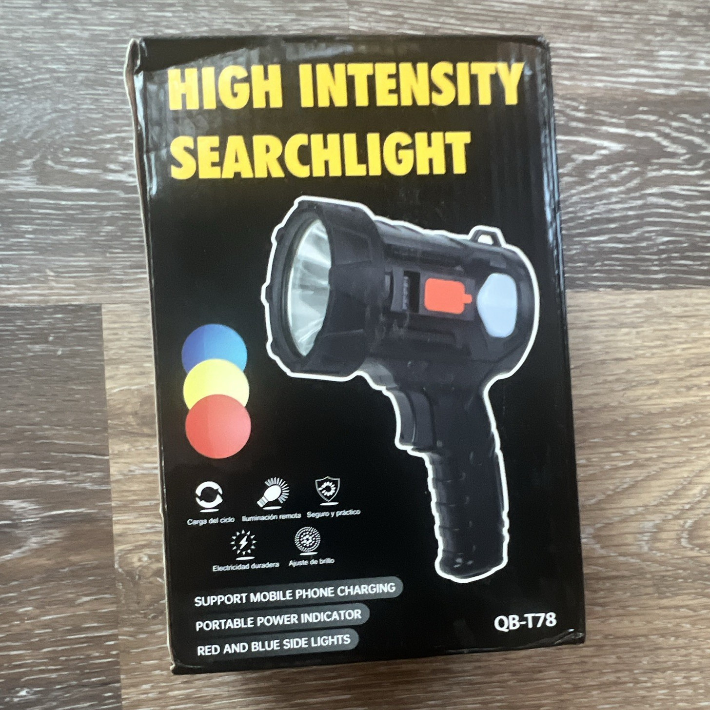 QIBNG QB-T78 High Intensity Searchlight Black w/ Power Indicator, Phone Charging