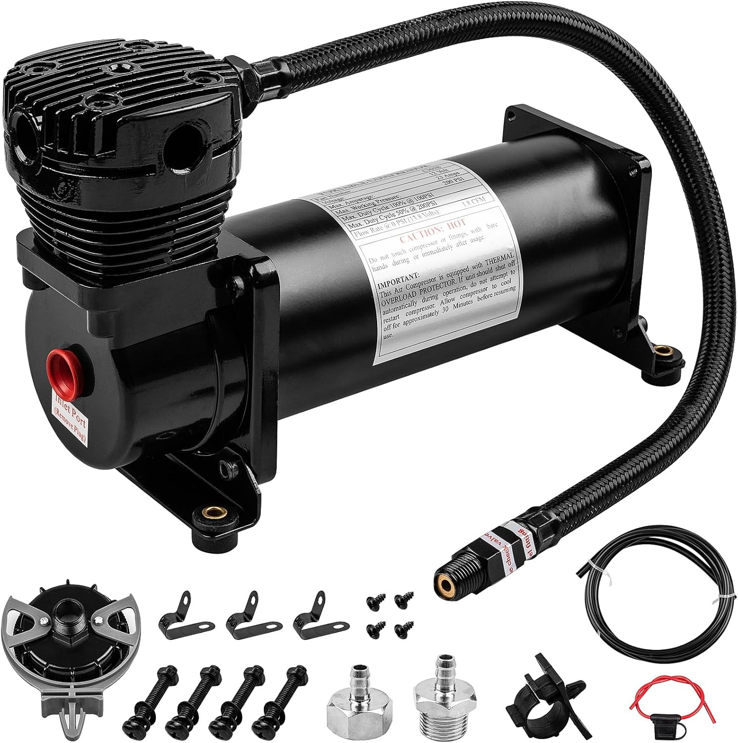 Heavy Duty 200 PSI Air Horn Compressor, 3/8 NPT Train Horns Ride Compressor with